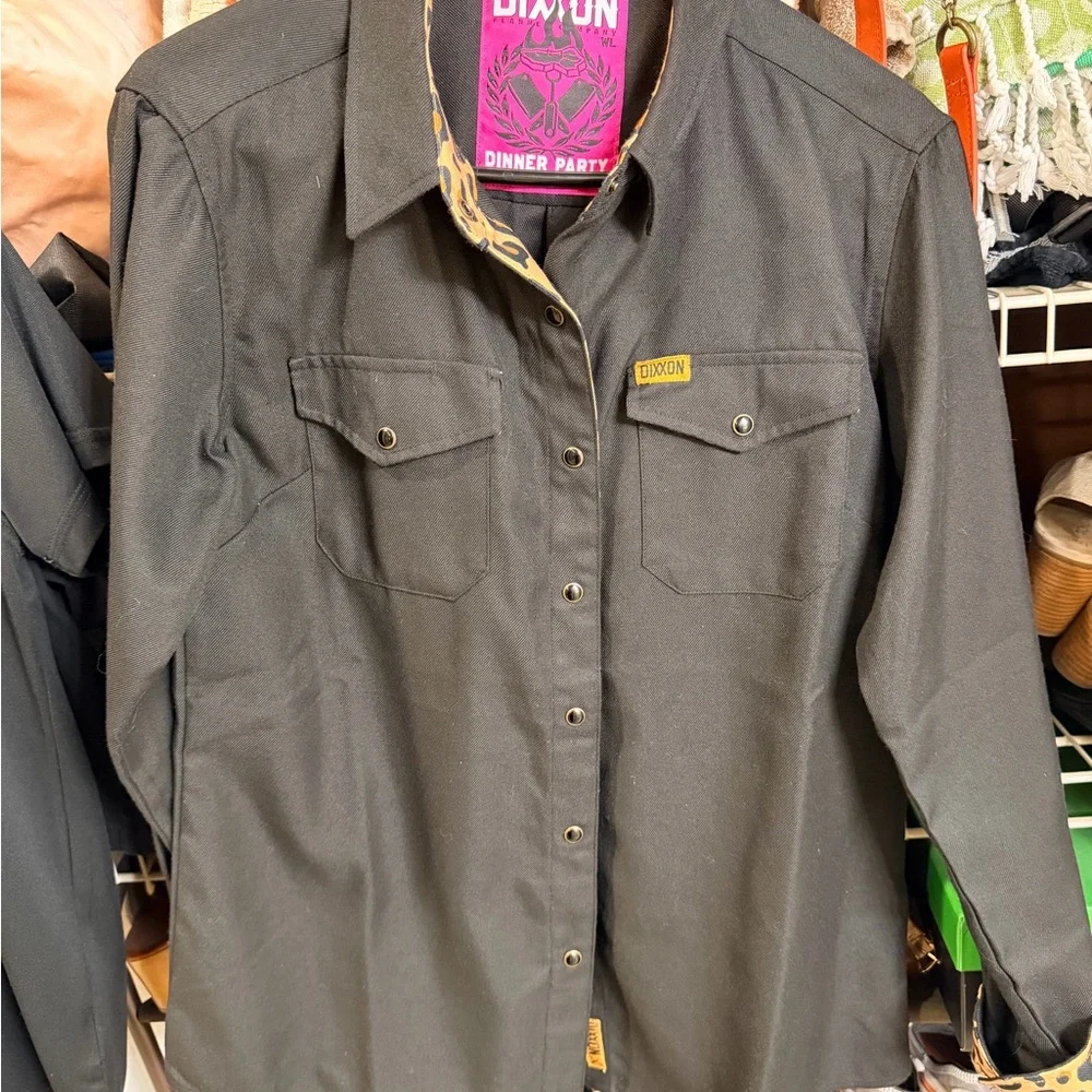 DIXXON “Dinner Party” Black Shirt flannel with Leopard Print Accents - Picture 2 of 4